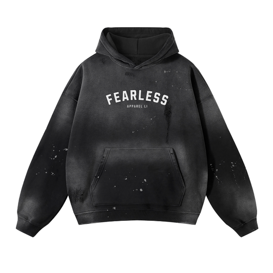 FearLessLi Vintage Wash Frayed Fleece Hoodie